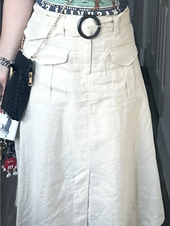 Who What Wear Dresses & Skirts - Who What Wear Off-White Linen-Blend Midi Skirt with Round Buckle